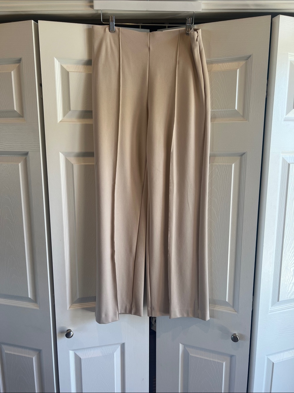 Ann Taylor Wide-Leg High-Rise Pants in Light Beige